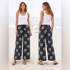 S LOFT Black and White Floral Boho Wide Leg Pants